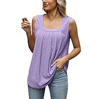 Basic Tank Tops Woman Relaxed Fit Pleated Square Neck Sleeveless Tops Flowy Womens Summer Tops 2024 Casual Dressy