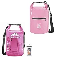 HEETA Waterproof Dry Bag with Phone Case & Upgraded Version with Zippered Pocket for Women Men, Roll Top Lightweight Dry Storage Bag Backpack for Kayaking, Travel, Boating, Camping & Beach, Pink 5L