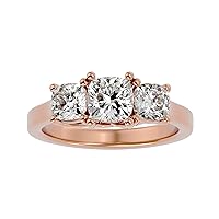 Certified 18K 3 pcs Cushion Cut Moissanite Diamond (2.47 Carat) Ring in 4 Prong Setting With White/Yellow/Rose Gold Engagement Ring For Women, Girl