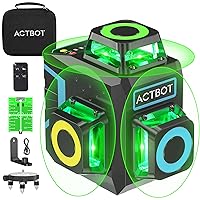 Laser Level Self Leveling - ACTBOT Green 3D Cross Line 3x360 Horizontal Vertical 12 Line Laser 200ft Outdoor Long-Range 4000mAh Rechargeable Full Remote Control for Construction Alignment