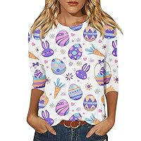Easter Shirts for Women,2024 Women's Fashion Tees Casual Crewneck 3/4 Sleeve Loose Cute T Shirt Ladies Top