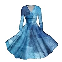 Cocktail Dresses for Women Casual and Fashionable Gradient Printed Long Sleeved V-Neck Sexy Dress