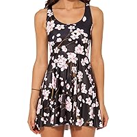 QZUnique Women's Cartoon Printed Stretchy Sleeveless Pleated Fit and Flare Skater Dress Shaping Breathable Dress