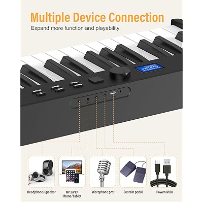 Folding Piano Keyboard 88 Key Full Size Semi-Weighted Bluetooth Portable  Foldable Electric Keyboard Piano With Light Up Keys, Sheet Music Stand,  Sustain Pedal And Handbag, Black