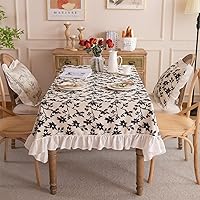 Printed Flower Tablecloth Polyester Fabric Rectangular Tablecloths Thicken Soft Dust Proof Table Linen Ruffles Design Tabletop Decor for Kitchen Dining Room (Black,Rectangle,59