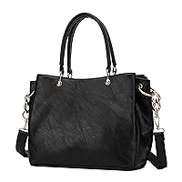 2 Pcs Women Handbag Tote Bag PU Leather Large Shoulder Bag Top Handle, Black (black-02)