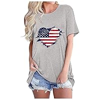 Womens American Flag Print T Shirt 4th of July Patriotic Tops for Women Casual Short Sleeve Shirt Trendy Beach Tees