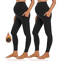 Women's Maternity Fleece Lined Leggings with Pockets Over The Belly Pregnancy Winter Warm Workout Yoga Pants
