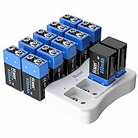 9V Batteries,12 Pack Hixon 850mAh Li-ion 9 Volt Rechargeable Batteries with 9V Battery Charger