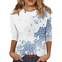 Women's T-Shirts, Women's Fashion Casual 3/4 Sleeve Print Stand Collar Pullover Top