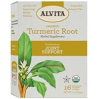Alvita Organic Turmeric Root Tea, Herbal Organic Turmeric Detoxify Tea, Turmeric Tea Bags for Inflammation Relief, Immunity Boost, Digestive Tea, 16 Tea Bags