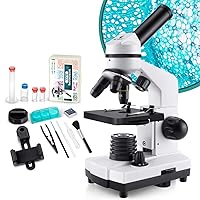 Microscope for Kids and Students - 1000X School Microscope Science Kit with 10pcs Prepared Slides + 5pcs Blank Slides, Smartphone Adapter, Carrying Bag for School Teaching, Family Education