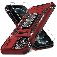 DEERLAMN for iPhone 13 Pro Max Case with Slide Camera Cover+Screen Protector(1 Pack),Rotated Ring Kickstand Military Grade Shockproof Protective Cover 6.7 Inch-Red