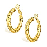 Thick Hoop Earrings Howllow 14K Gold Plated Gold Hoops for Women