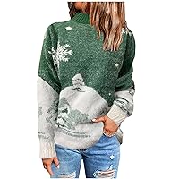 Women's Christmas Snowflake Patterns Knitted Sweater Winter Warm Pullover Jumper Mock Neck Ugly Christmas Sweaters