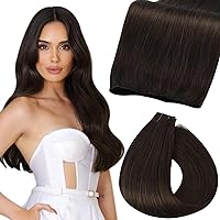 Fshine Real Human Hair Sew in Hair Weft for Women Darkest Brown 20 Inch 60g Remy Human Hair Extensions Human Hair Bundle Natural Straight Long Hair Weave One Piece Hair Weft