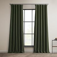 HPD Half Price Drapes Faux Linen Room Darkening Curtains - 96 Inches Long Luxury Linen Curtains for Bedroom & Living Room (1 Panel), 50W X 96L, Tuscany Green