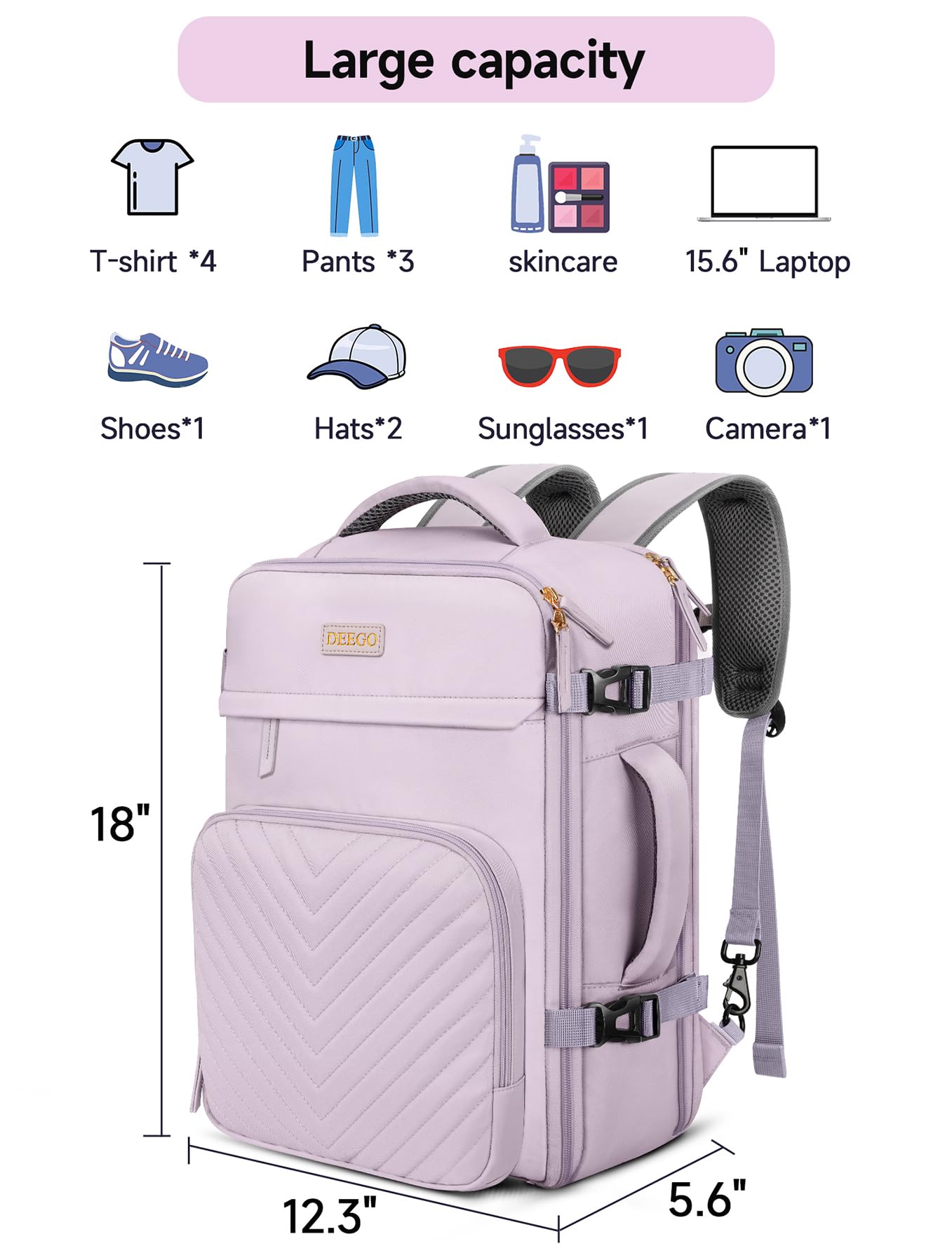 Carry on Backpack for Women, Travel Backpack for Women Airline Approved, Flight Luggage Backpack with Toiletry Bag, College Backpack Fits 15.6 Inch Laptop, Waterproof Casual Daypack Weekender, Purple