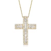 Ross-Simons 3.00 ct. t.w. Baguette and Round Diamond Cross Pendant Necklace in 18kt Gold Over Sterling