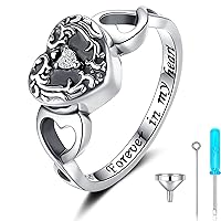 Sterling Silver Forever in My Heart Cremation Jewelry Urn Rings Hold Loved Ones Ashes - Tree of Life Urn Finger Rings Memorial Ashes Keepsake Jewelry Gifts for Women Men