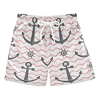 Sea Anchor Helm Pink Stripes Boys Swim Trunks Swim Kids Swimwear Board Shorts Vacation Essentials
