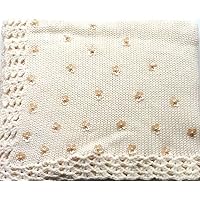 Knitted Ivory Cotton Baby Blanket Trimmed with Sequins