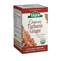 Tadin Organic Turmeric Ginger Herbal Tea. Caffeine Free. 20 Tea Bags Per Box