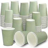 CIEOVO 100 Count Greenery Paper Cup 9 oz Disposable Coffee Paper Cups for Sage Green Bridal Shower Holidays Birthday Wedding Coffee Beverage Tea Party Decorations