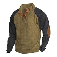 Mens Corduroy Shirt Lapel Collar Button Up Pullover Long Sleeve Casual Sweatshirt With Elbow Patches Active Tops
