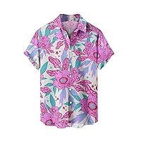Men's Floral Hawaiian Henley Shirts Short Sleeve Flower Casual Tee Shirts Relaxed Fit Button Down Vacation Hippie Shirt S-5XL