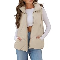 MEROKEETY Womens 2024 Puffer Vest Sleeveless Zip Up Quilted Coat Stand Collar Gilet Jacket With Pockets