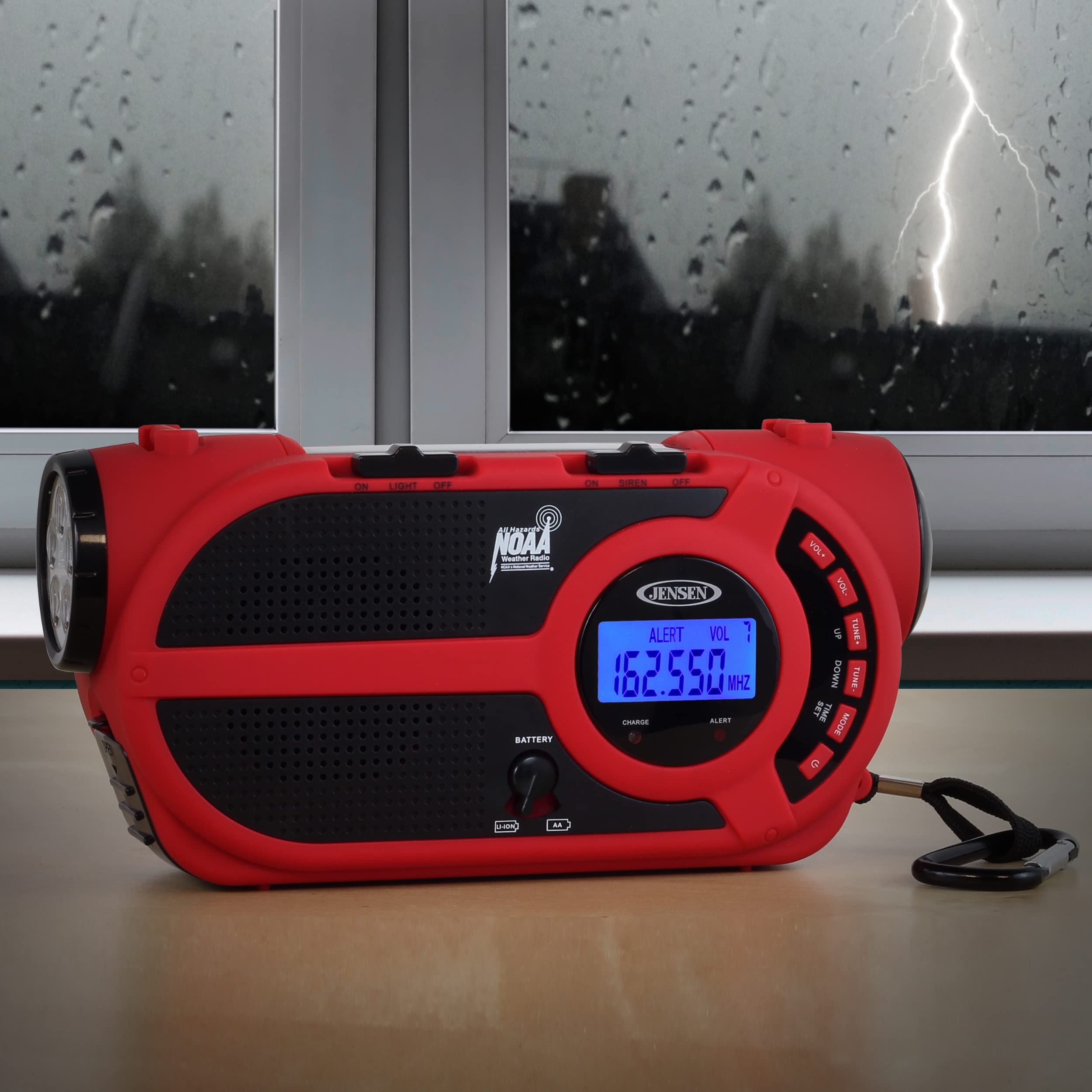 JENSEN JEP-650 AM/FM Weather Band/Weather Alert Radio with 4-Way Power, Built-in Flashlight and Emergency USB Charging