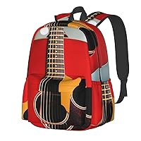 Red Guitar Backpack Print Shoulder Canvas Bag Travel Large Capacity Casual Daypack With Side Pockets