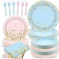 50 Guests Gender Reveal Party Supplies Baby Shower Party Tableware Gender Reveal Plates and Napkins Plastic Forks Boys Girls Blue and Pink Paper Plates for Baby Shower Wedding Birthday Party 200PCS