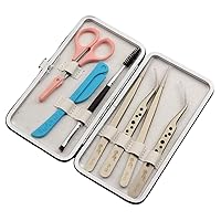 Professional Eyelash Extensions Tools Kit Set of 8 PCS - Yelix YS Series Stainless Steel Tweezers/Makeup Scissors/Eyebrow Knife/Eyelash Brush/Tweezers Case