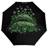 Lips Weed Leaf Auto Umbrella 3 Folds Windproof UV Rain Umbrellas Portable Travel Umbrella