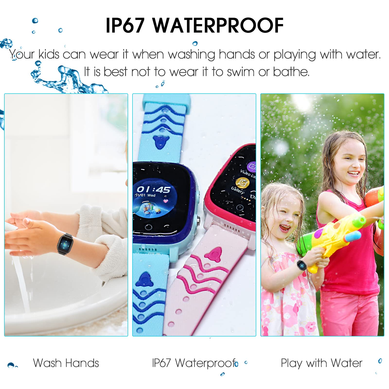 cjc 4G Kids Smart Watch with GPS Tracker and Calling, IP67 Waterproof, 2-Way Calls, GPS Tracker, SOS Kids Cell Phone Wrist Watch for Age 3-14 Girls Boys Girls Christmas BirthdayBirthday Gifts (Black)