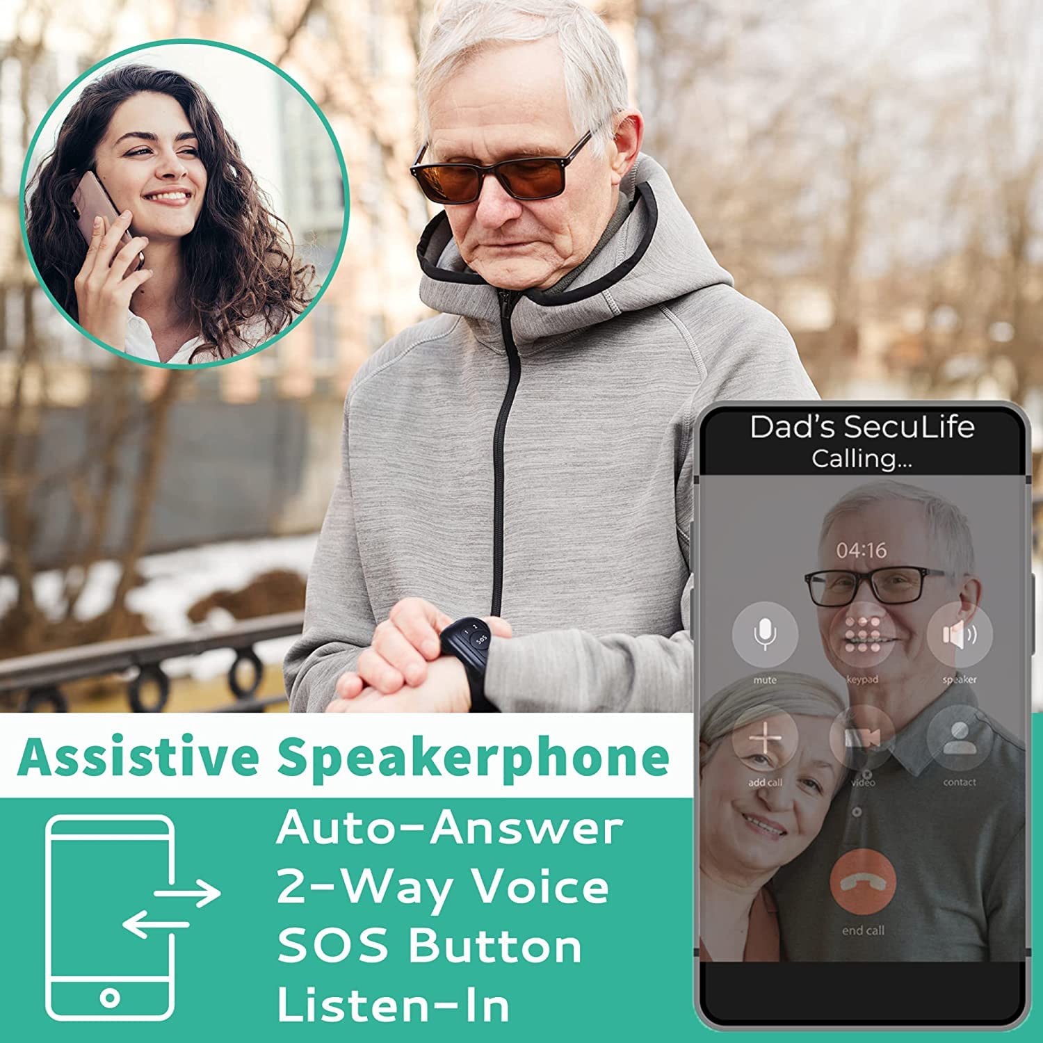 SecuLife SOS Wristband $17 Monthly- Life Saving Alert System, Emergency Call Button with 2-Way Speakerphone, GPS Tracking, Alert Button for Seniors, Dementia, Alzheimer’s- 5G/4G LTE