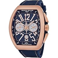 Vanguard Yachting Mens Rose Gold Automatic Chronograph Watch - Tonneau Analog Blue Face with Luminous Hands and Sapphire Crystal - Blue Rubber Band Swiss Made Automatic Watch for Men