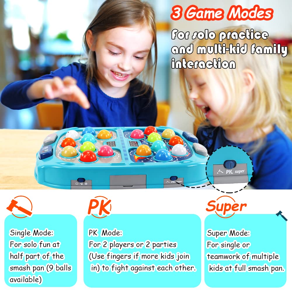 Whack A Mole Game, Toys for 3-12 Year Old Boys and Girls, Whack A Mole Toys for Toddlers,Gifts for 3 4 5 6+ Year Old Boys, Interactive Educational Toys with Sound and Light, PK Mode with 2 Hammers