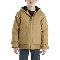 Carhartt Boys' Flannel-Lined Hooded Canvas Insulated Zip-up Jacket