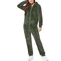 Women Fleece Onesie Pajamas Jumpsuit with Pockets One Piece Romper Sleepwear 2023 Winter Comfy Plush Loungewear Pjs