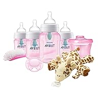 Philips AVENT Anti-Colic Baby Bottle with AirFree Vent Newborn Gift Set with Snuggle, Pink, SCD307/02