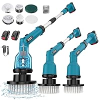 21V Electric Spin Scrubber, [Gets Everything Clean] Powerful Cordless Spin Cleaning Brush with 2 Batteries Scrubber for Bathroom, Kitchen, Floor, Tile, Tub with Adjustable Extension Arm