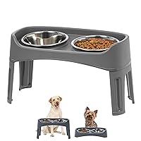 IRIS USA Elevated Dog Bowls, Adjustable Height, 2 Thick 64 oz Stainless Steel Bowls, Spill-Proof with Raised Outer Rim, Durable Made in USA Plastic, Easy Assemble, 2 Heights 4.63