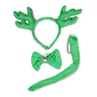 Christmas Green Reindeer Deer Headband Bowtie Tail 3pc Costume for Xmas Party