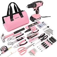 COMOWARE 171Pcs Home Tool Kit with Drill, Pink Drill Set for Women, Lady's Home Repairing Tool Kit with 20V Power Drill, with a Large-Capacity Tool Storage Bag