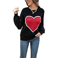 Women's Pullover Sweaters Crewneck Long Sleeve Heart Print Knitwear