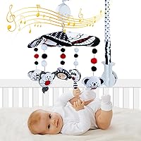 Baby Crib Mobile, Baby Mobile for Crib with Mirror, Black and White High Contrast Mobile Toy for Newborn Infants Boys and Girls, Baby Mobile Hanging Rotating Crib Toys Nursery Crib Toys, Knob Type