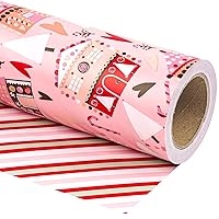 WRAPAHOLIC Reversible Christmas Wrapping Paper - 30 Inch X 100 Feet Jumbo Roll House with Christmas Tree and Candy Cane Design